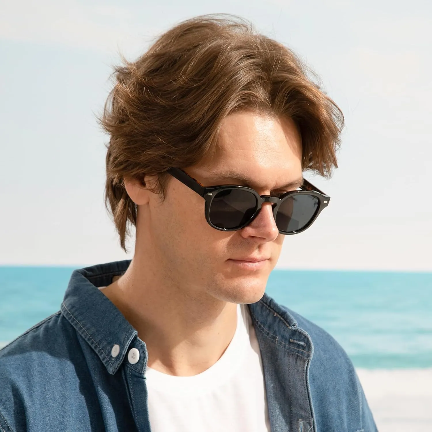 CARA Superb Vintage Polarized Sunglasses for Men Women, Durable Acetate Round Thick Frame TAC Sun Lens