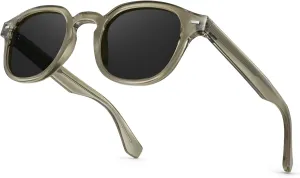 CARA Superb Vintage Polarized Sunglasses for Men Women, Durable Acetate Round Thick Frame TAC Sun Lens