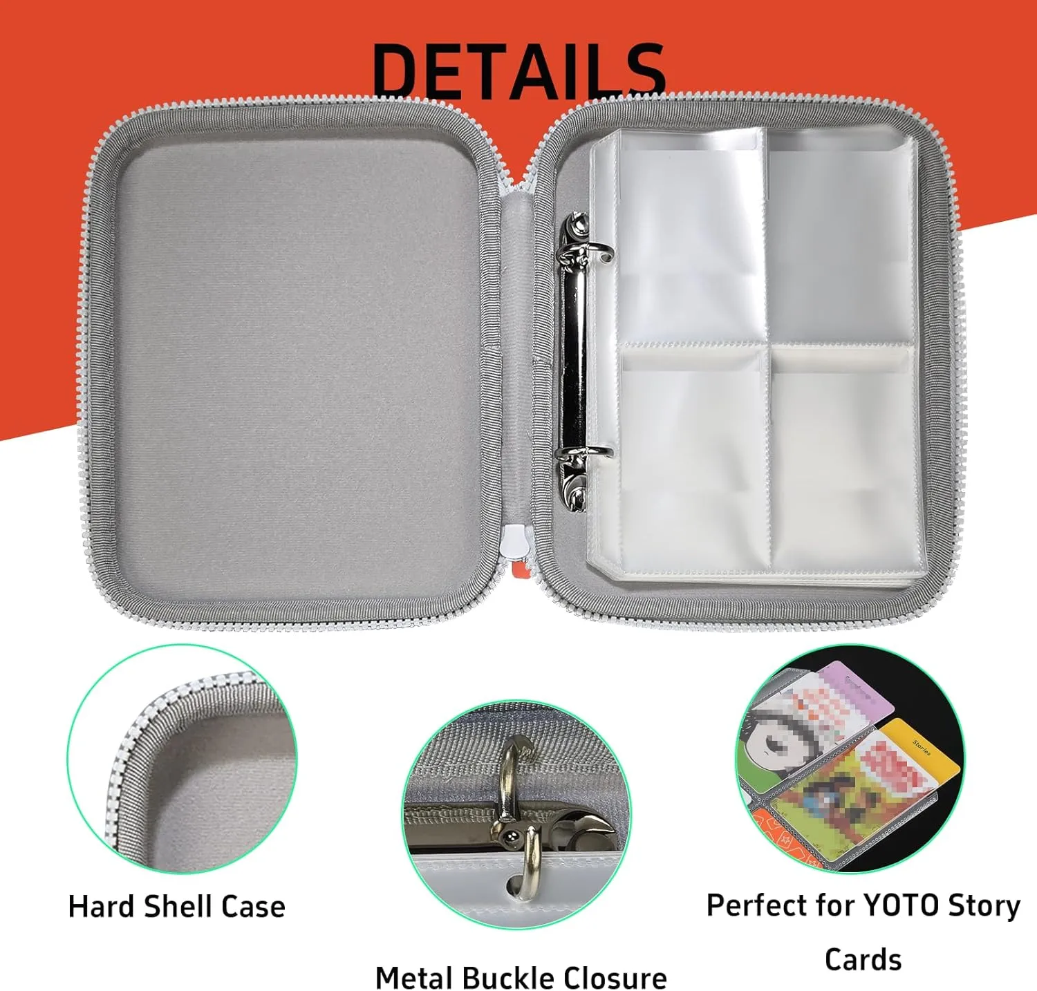 Card Holder for YOTO Player Cards - 120 Pockets Portable Binder with Zipper, Carry Strap & Sleeves for Yoto Player/Mini Audiobook Cards, Travel-Friendly Hard Storage Organizer（Orange）