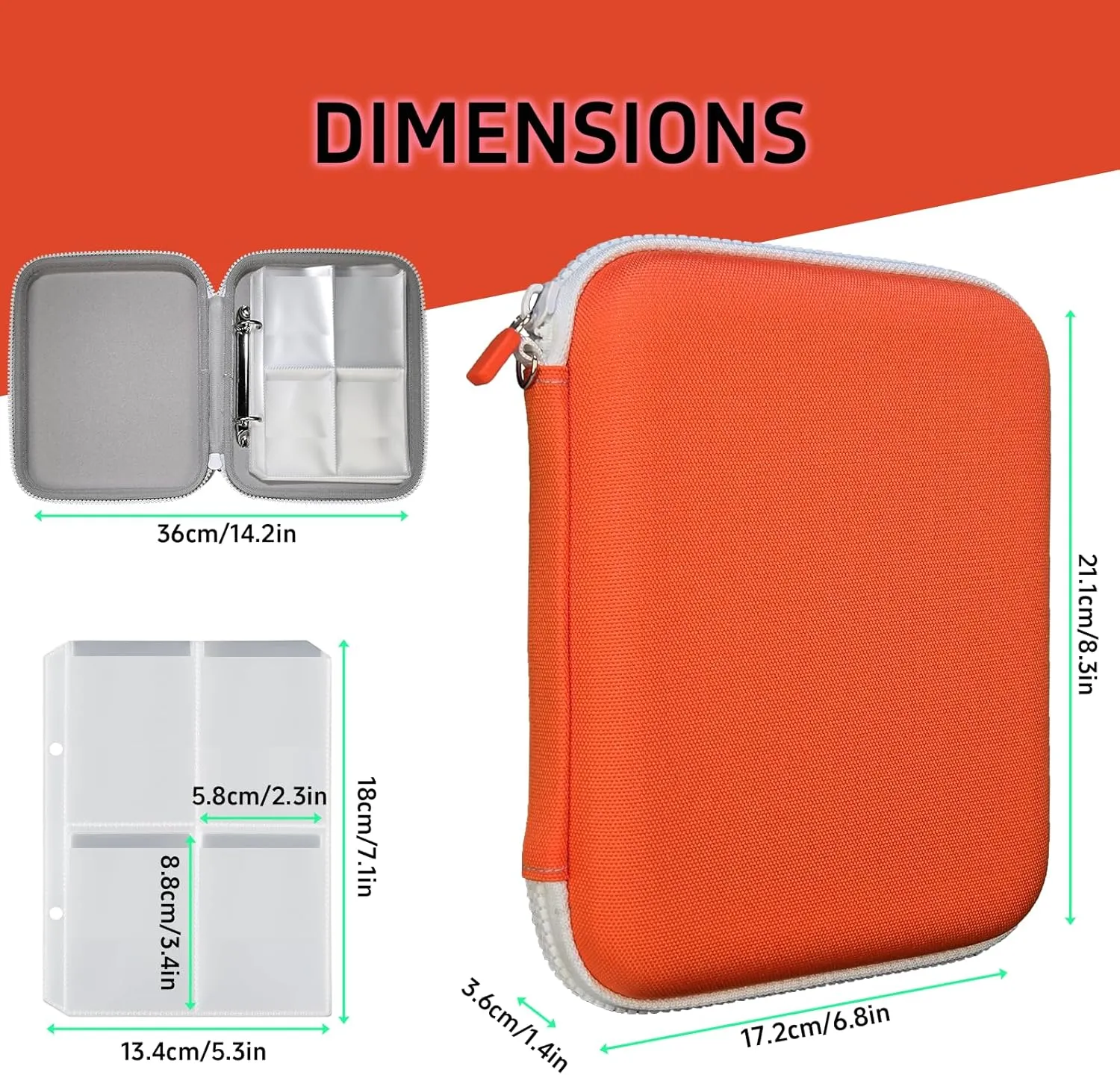 Card Holder for YOTO Player Cards - 120 Pockets Portable Binder with Zipper, Carry Strap & Sleeves for Yoto Player/Mini Audiobook Cards, Travel-Friendly Hard Storage Organizer（Orange）