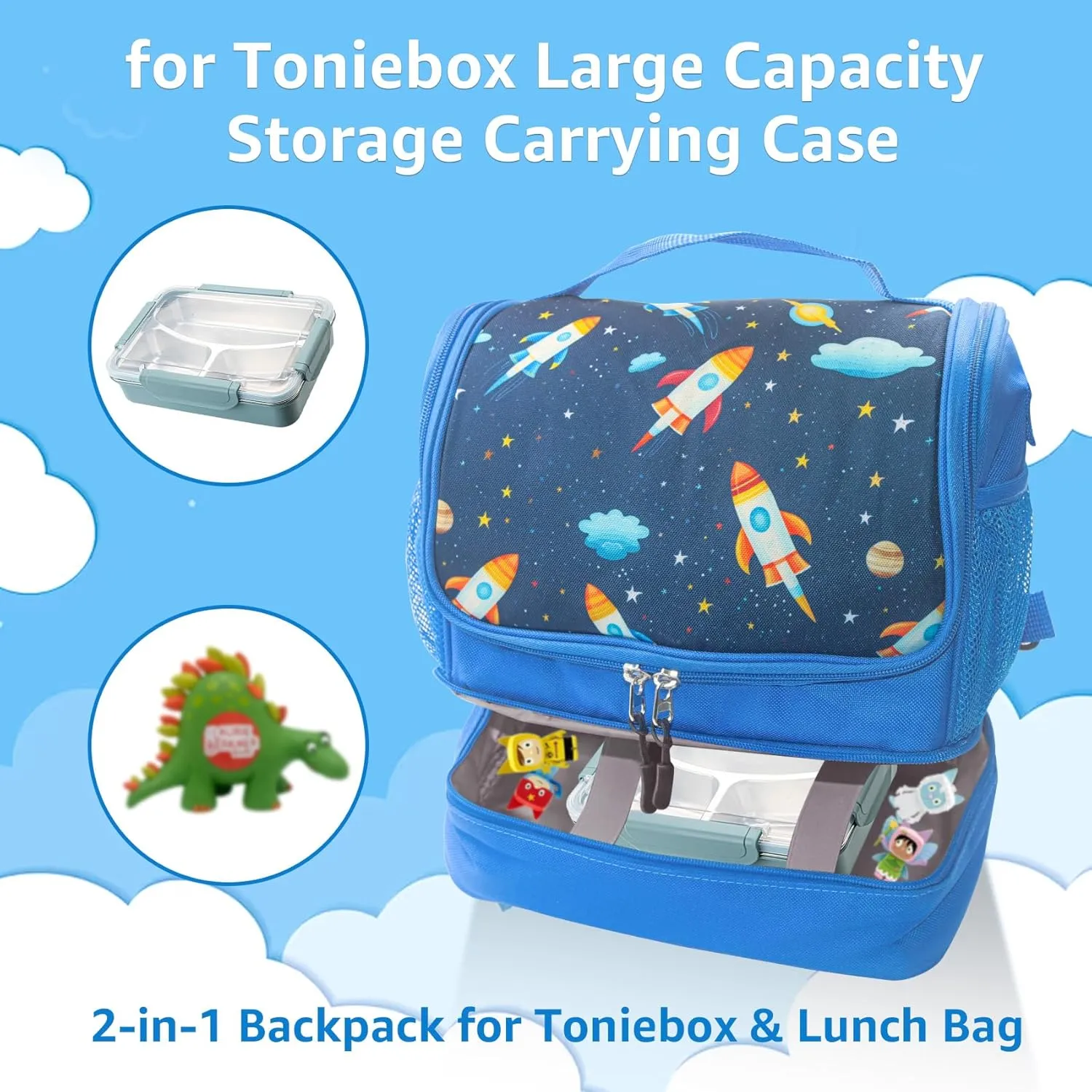 Carrying Case for Toniebox,Backpack Bag for Toniebox Starter Set , Tonie Figures ,Headphones and Charging Station, Portable Storage Bag with Shoulder Strap and Handle Bar, Hanging Storage (Blue)