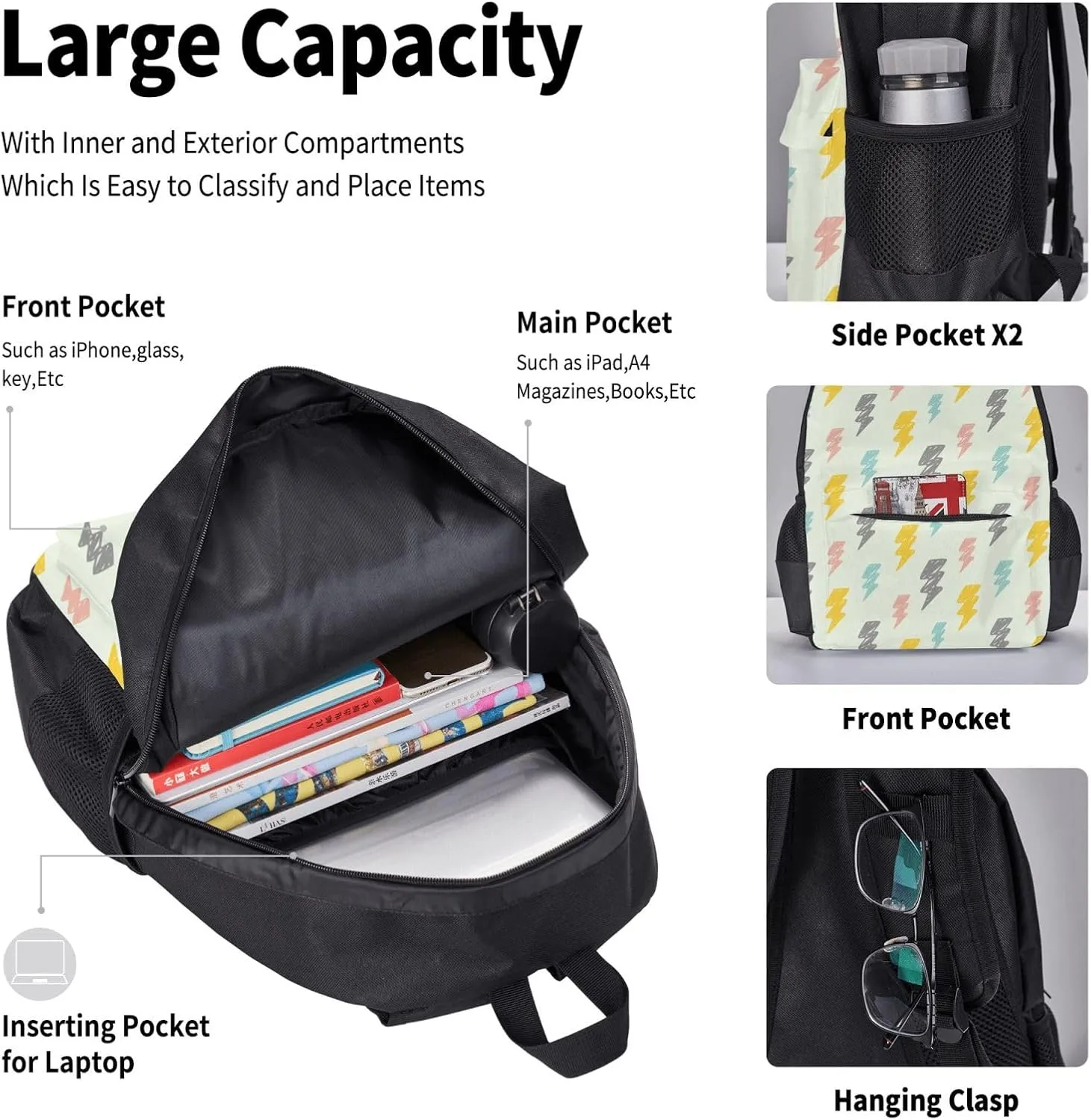 Carton Thunders Multifunctional Pocket Backpack Crossbody Lunch Bag Pencil Case 3Pcs Set Large Capacity Backpack