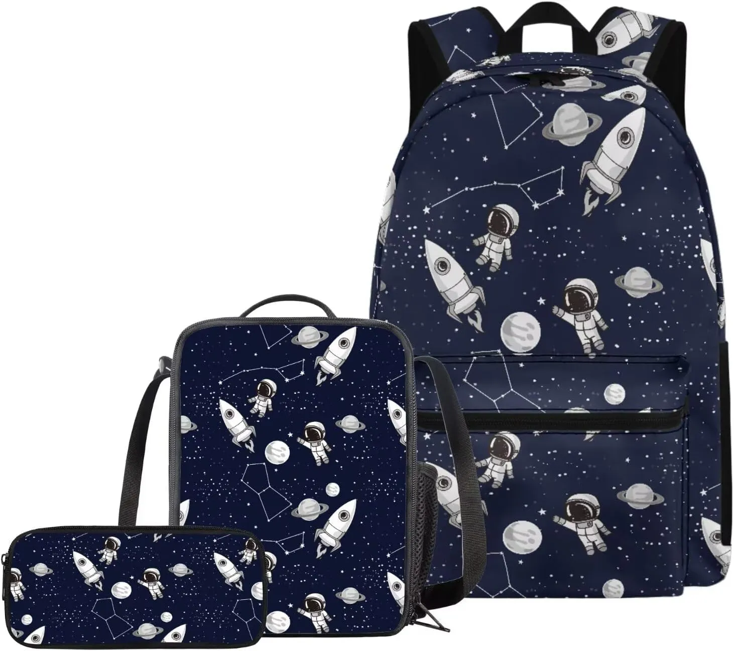 Cartoon Astronauts and Space Backpack with Lunch Box Kindergarten Backpacks Cute Pencil Case Pouch Organizer for School Study Supplies