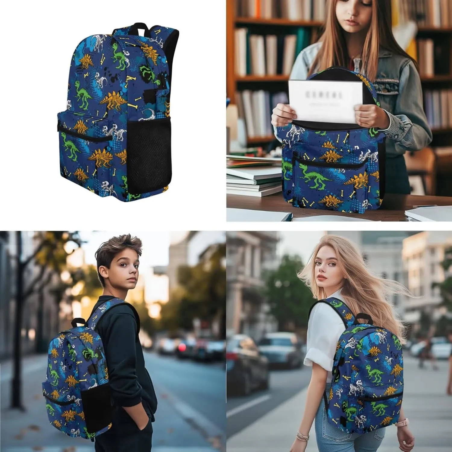 Cartoon Dnosaur Backpacks for 5th Grade Girls Bookbag with Lunch Box and Pencil Case Elementary School Bag for Kids with Lunchbox Pencil Pouch