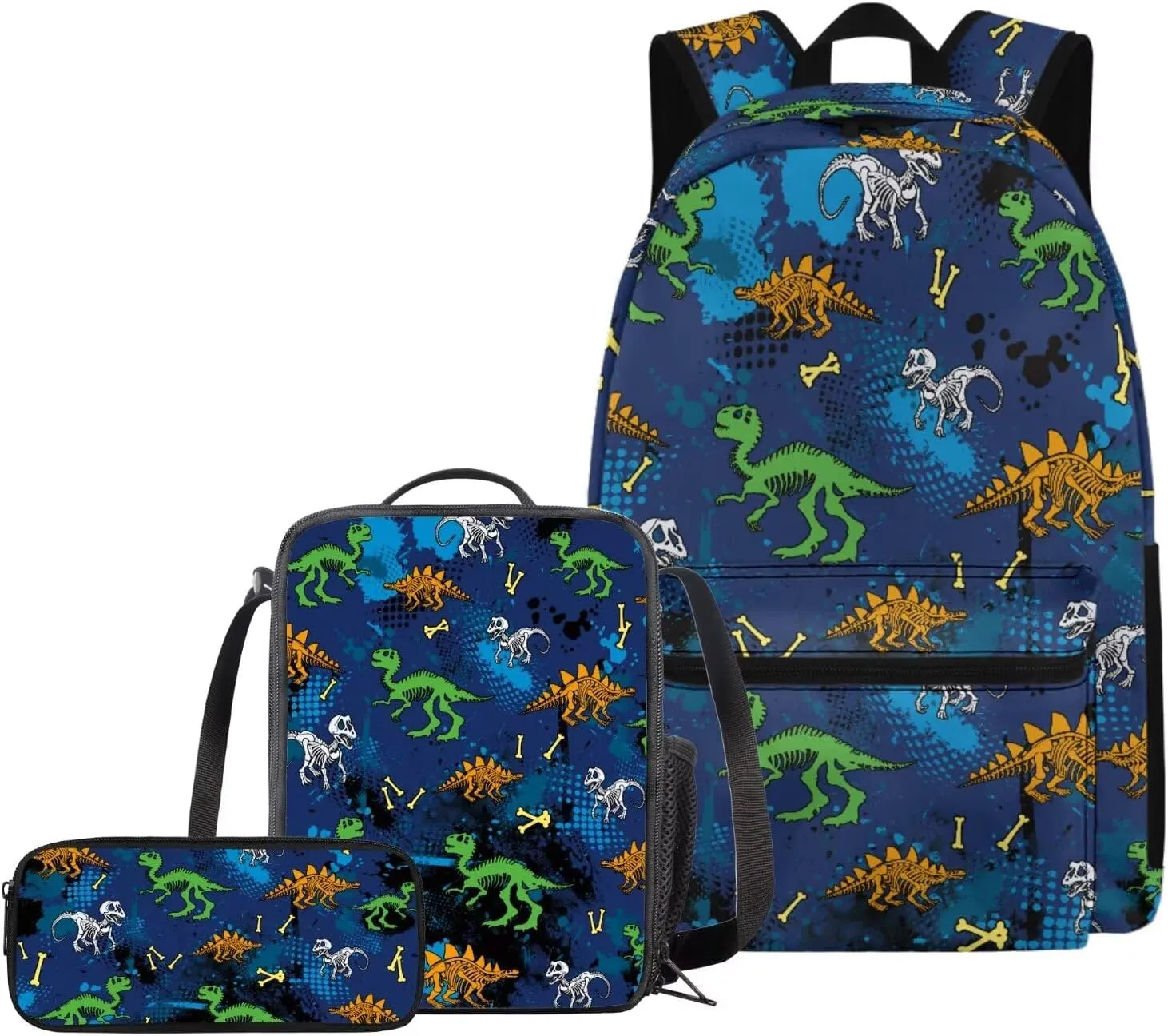 Cartoon Dnosaur Backpacks for 5th Grade Girls Bookbag with Lunch Box and Pencil Case Elementary School Bag for Kids with Lunchbox Pencil Pouch