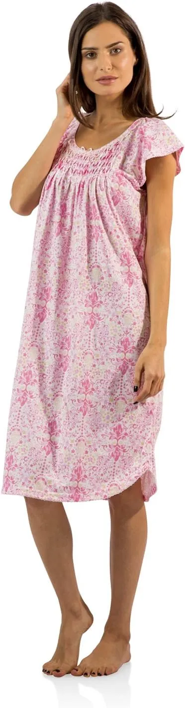 Casual Nights Women's Smocked Lace Short Sleeve Nightgown