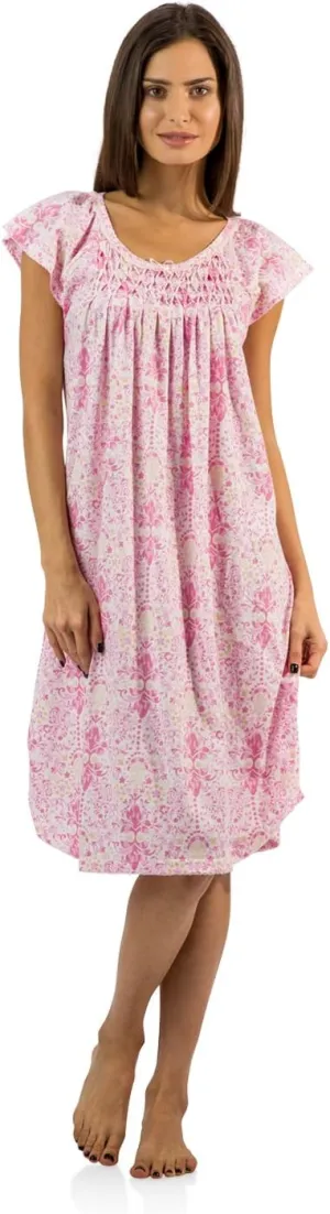 Casual Nights Women's Smocked Lace Short Sleeve Nightgown