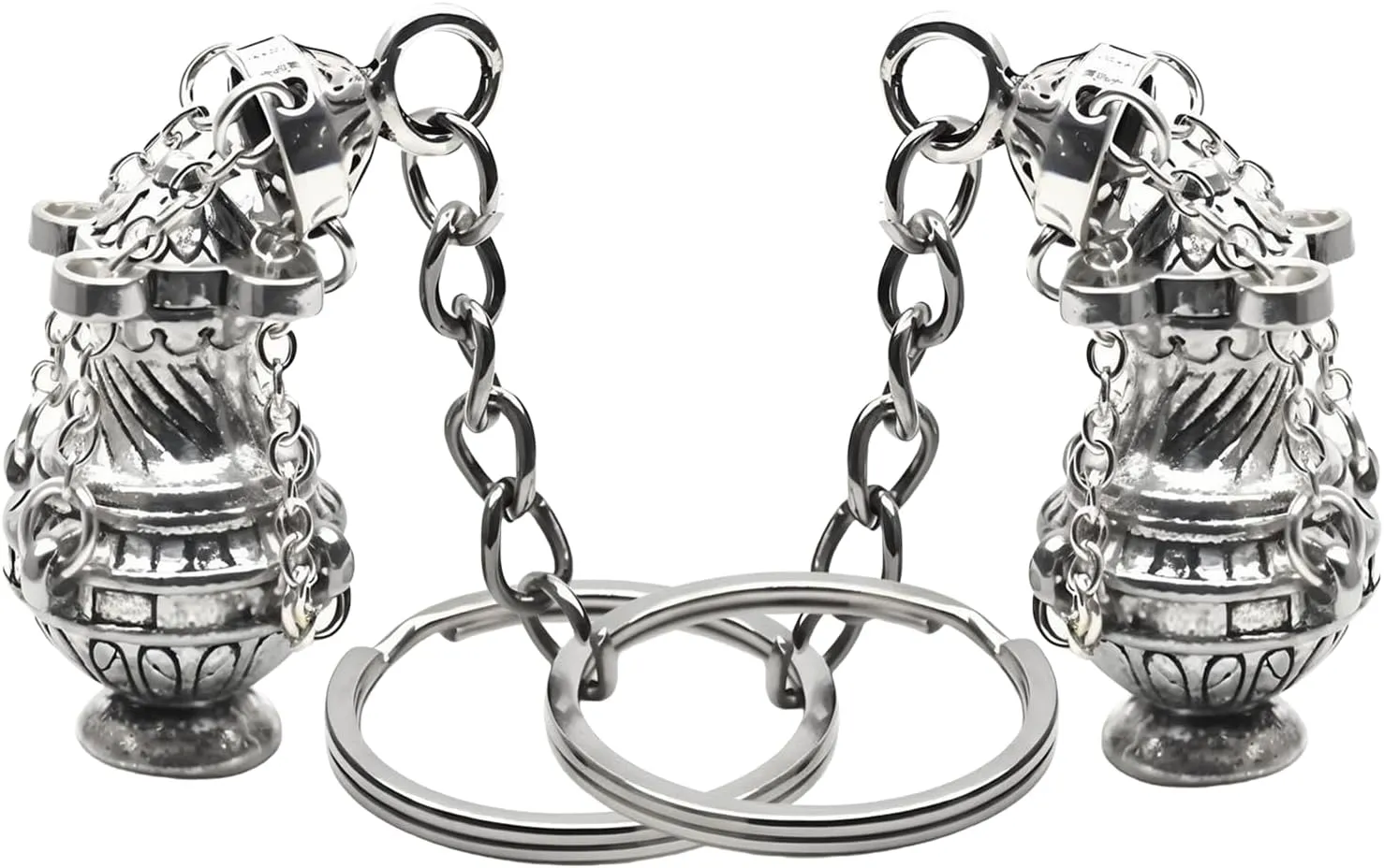Censer Incense Burner Key Ring Accessory, 2Pcs Silver Christian Faith Keychain Religious Gift, Zinc Alloy Censer Key Ring Chain Ornament Charm for Bag Car Hanging Decoration, 4.52 Inches