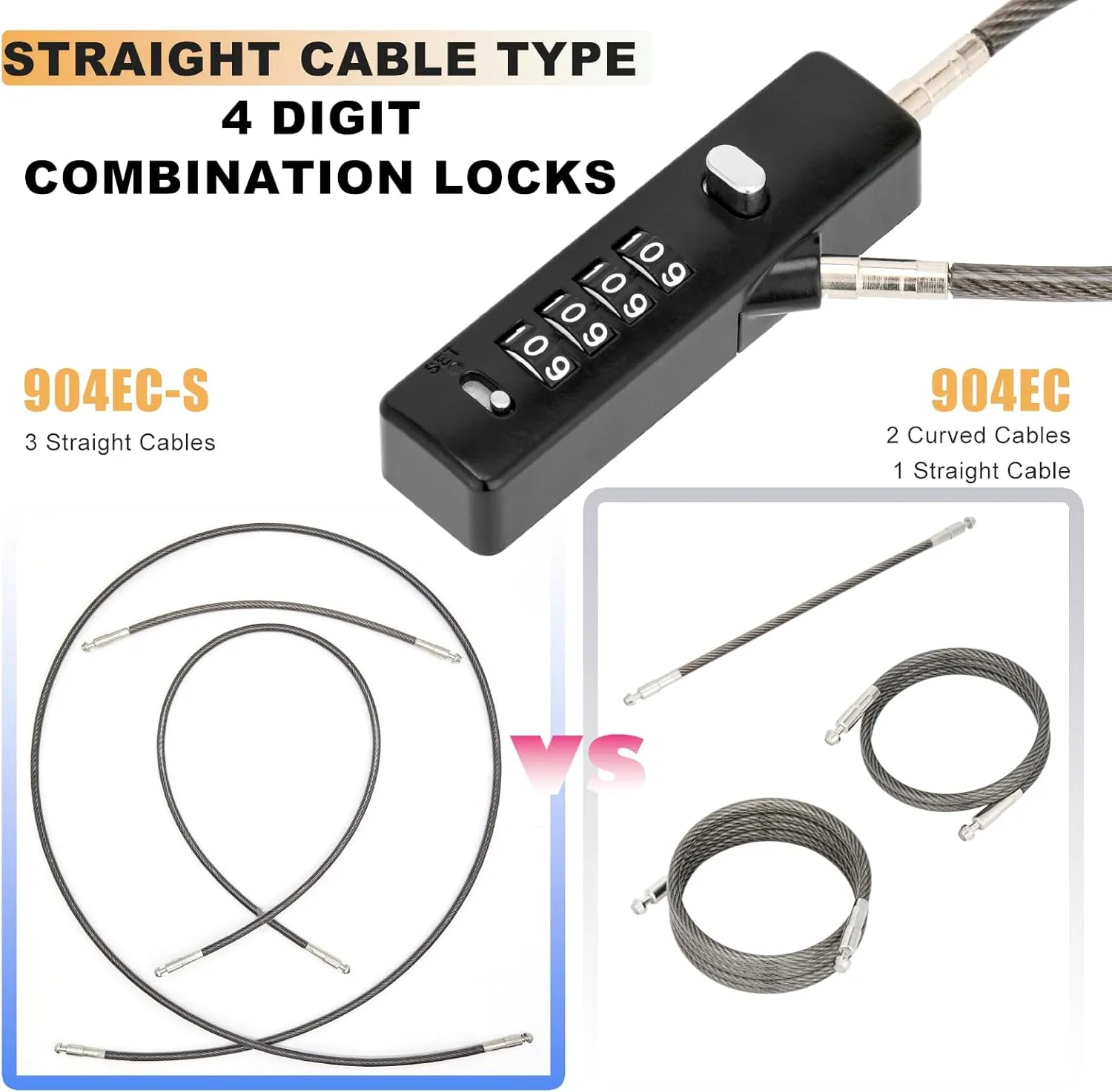 Chain Link Lock, 3 Insterchangeable Multi-Length Cables Zinc Alloy Combination Lock, with 1/5 Inch Locking Cable, Wide Use for Small Bike, Outdoor Fence, Suitcase, Travel Luggage