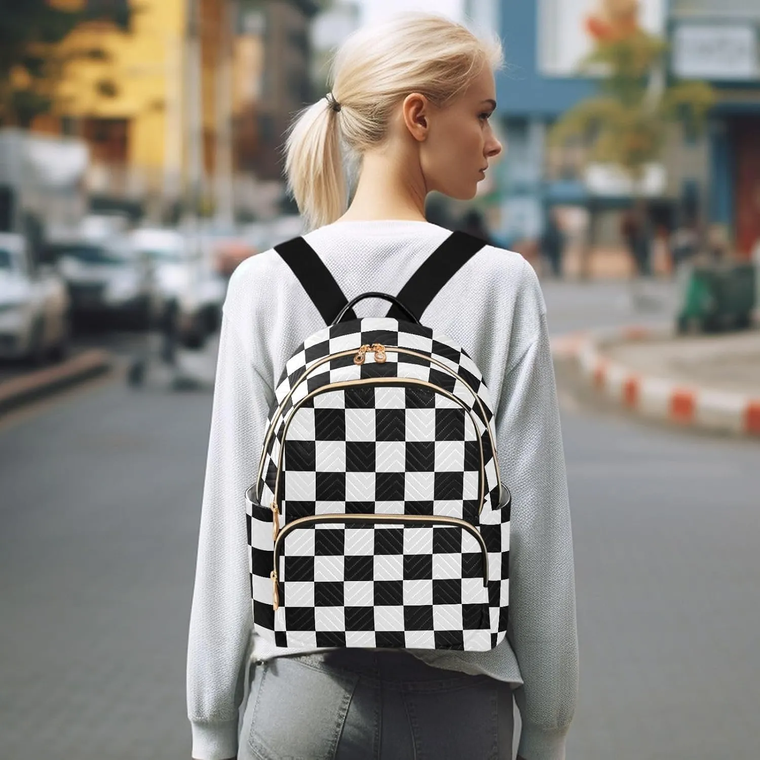Checkerboard Plaid Backpack Purse for Women Fashion Small Mini Backpack Daypacks Purse Back Pack Weekend Bag,S