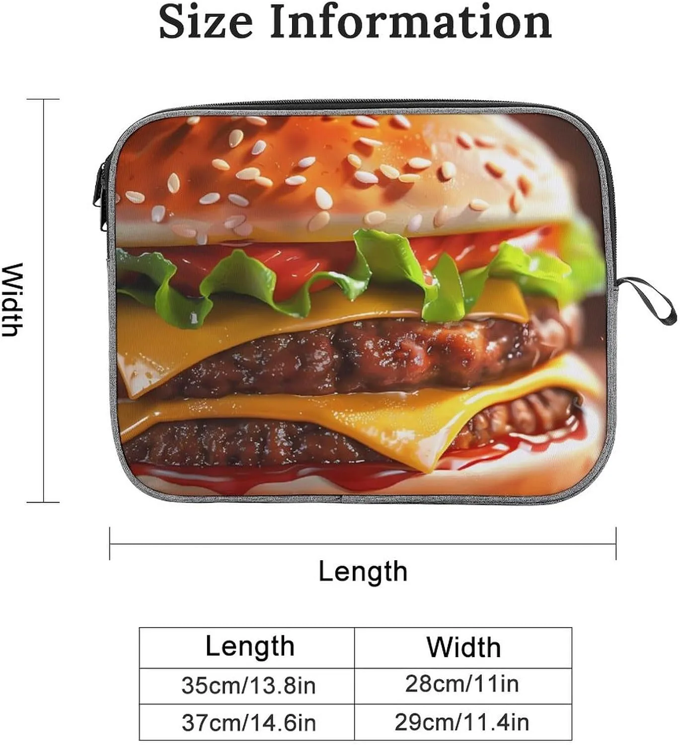 Cheeseburger Fast Food Pattern Laptop Sleeve 13inch Slim Tablet Carrying Case Cover Protective Bag Briefcase