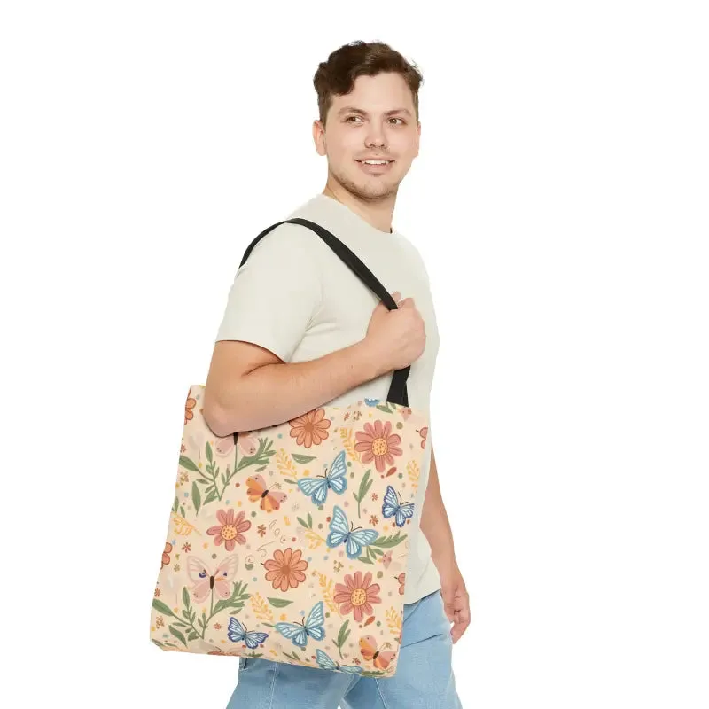 Chic Tote Bag with Flowers and Butterflies