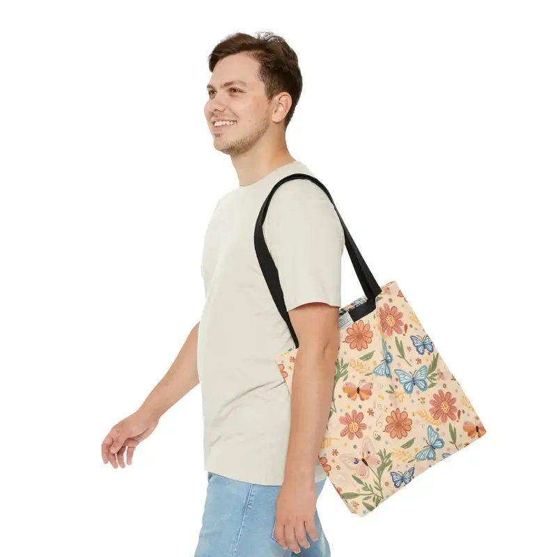 Chic Tote Bag with Flowers and Butterflies