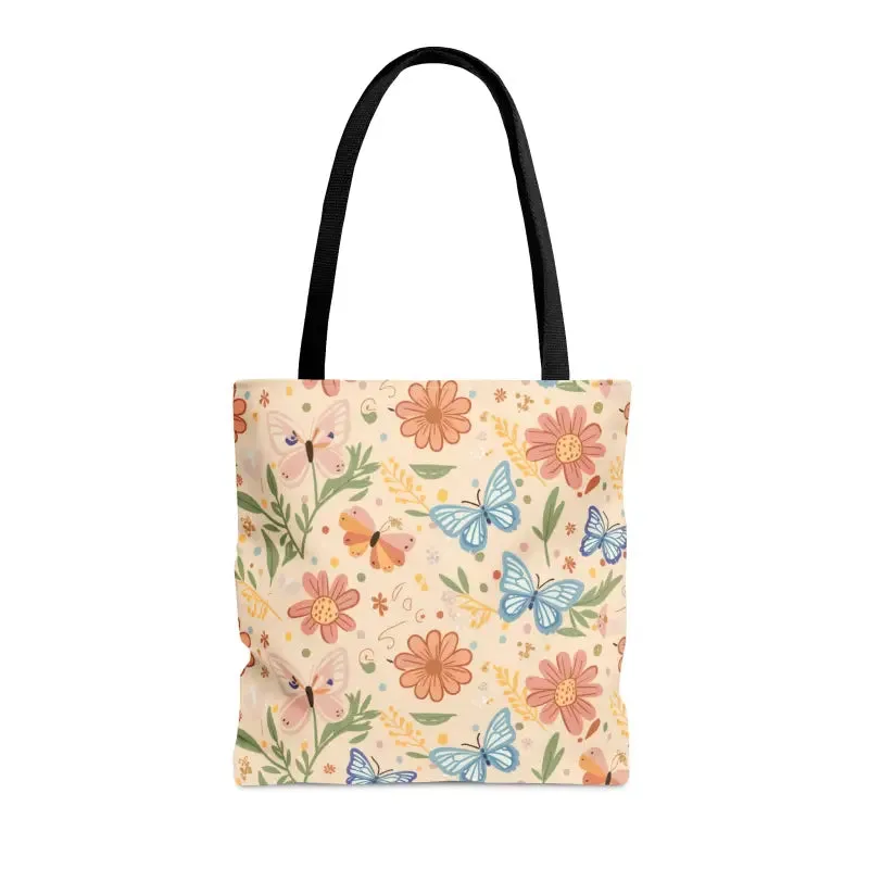 Chic Tote Bag with Flowers and Butterflies