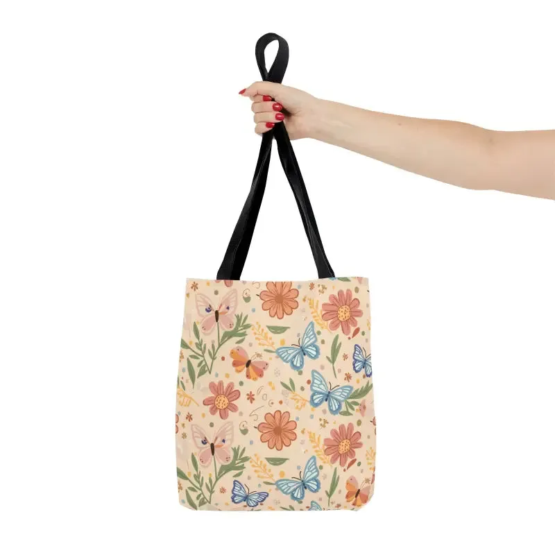 Chic Tote Bag with Flowers and Butterflies