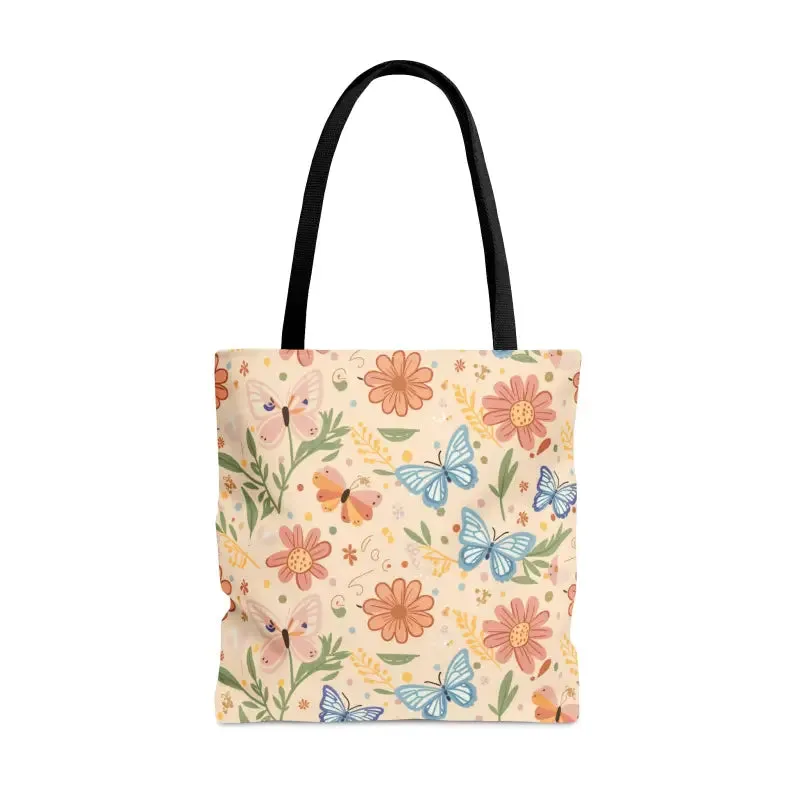 Chic Tote Bag with Flowers and Butterflies