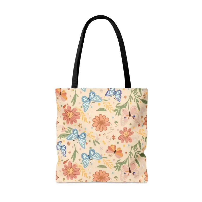 Chic Tote Bag with Flowers and Butterflies