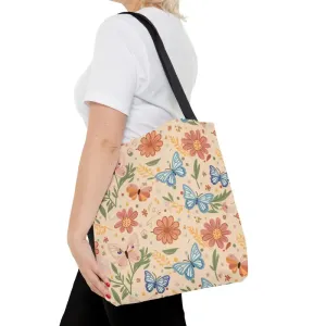 Chic Tote Bag with Flowers and Butterflies