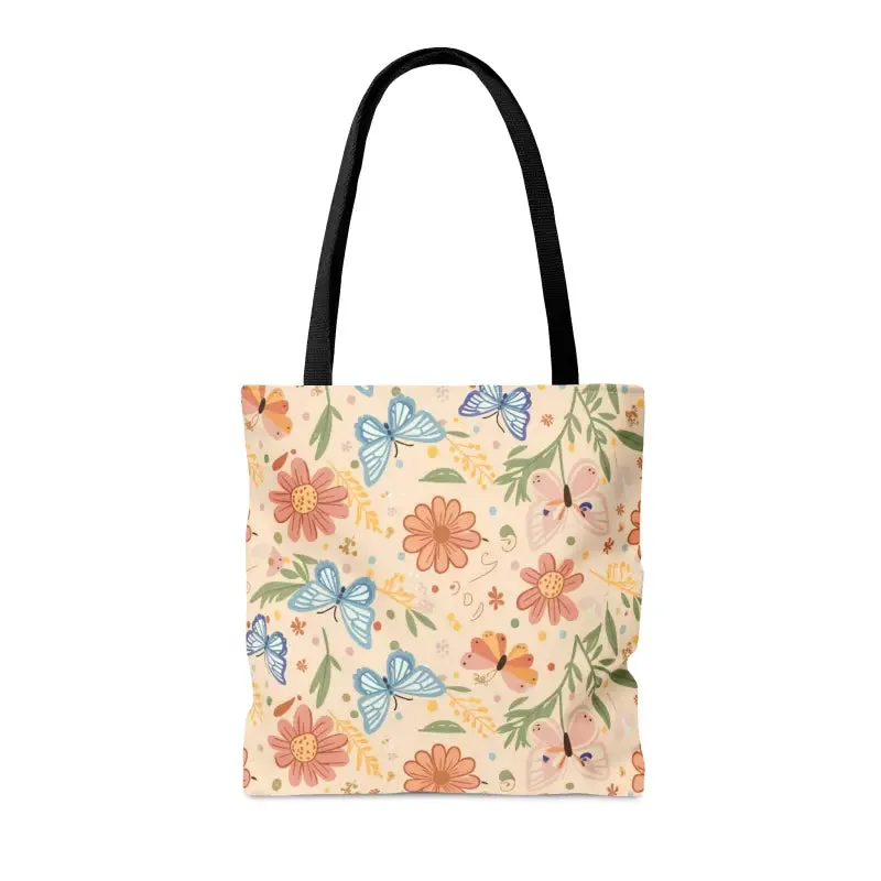 Chic Tote Bag with Flowers and Butterflies
