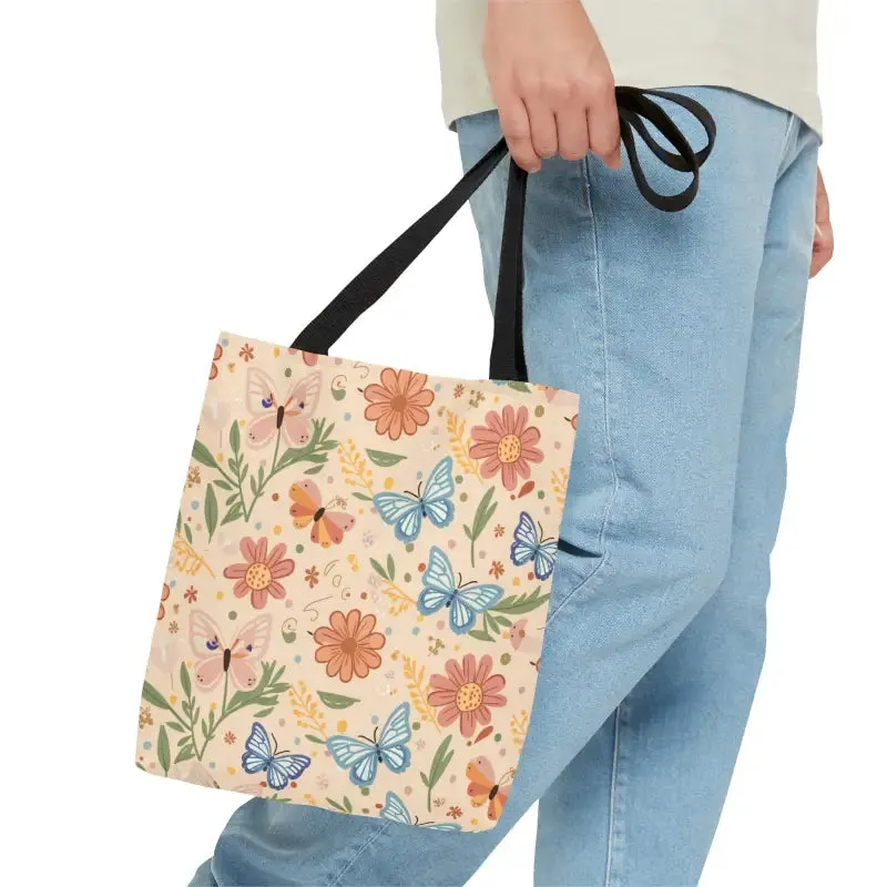 Chic Tote Bag with Flowers and Butterflies