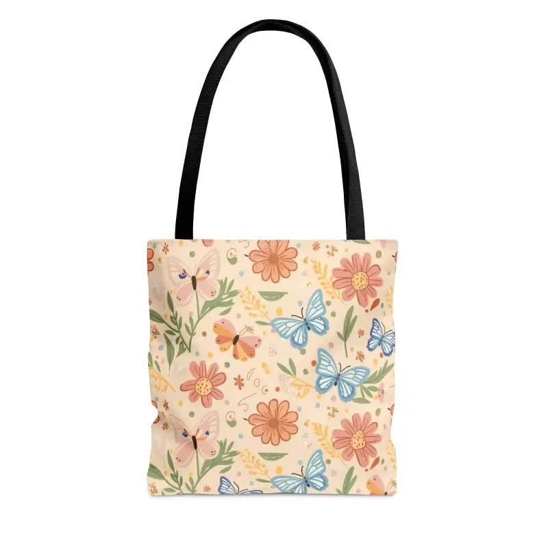 Chic Tote Bag with Flowers and Butterflies