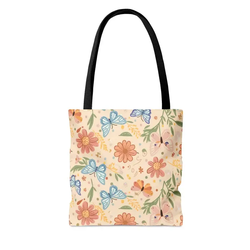 Chic Tote Bag with Flowers and Butterflies
