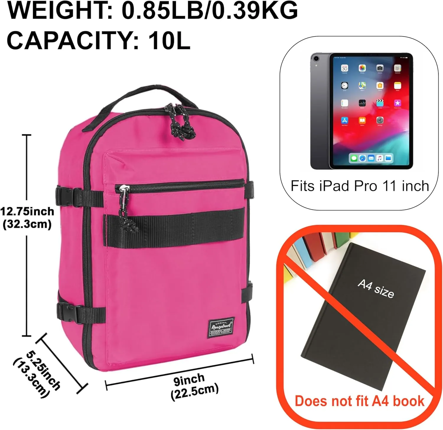 Child's Travel Backpack for Ages 3-6 | Lightweight Suitcase Style Carry-On | 10L Weekender with Tablet Sleeve & Chest Strap | Deep Pink