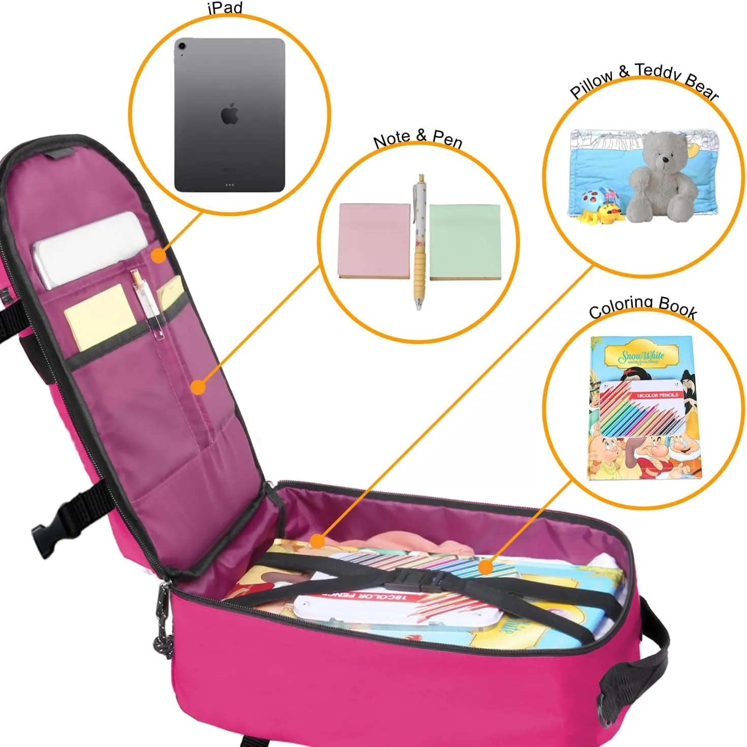 Child's Travel Backpack for Ages 3-6 | Lightweight Suitcase Style Carry-On | 10L Weekender with Tablet Sleeve & Chest Strap | Deep Pink