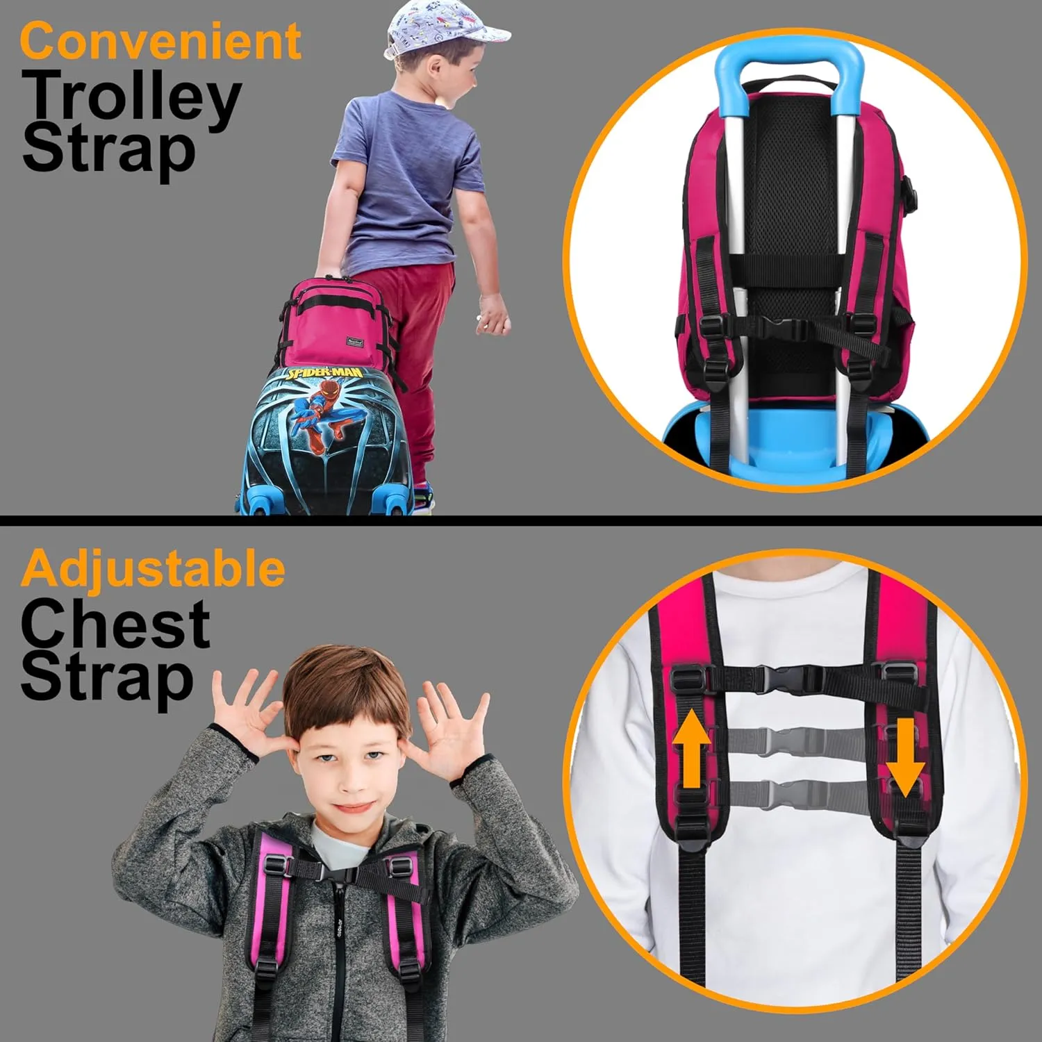 Child's Travel Backpack for Ages 3-6 | Lightweight Suitcase Style Carry-On | 10L Weekender with Tablet Sleeve & Chest Strap | Deep Pink