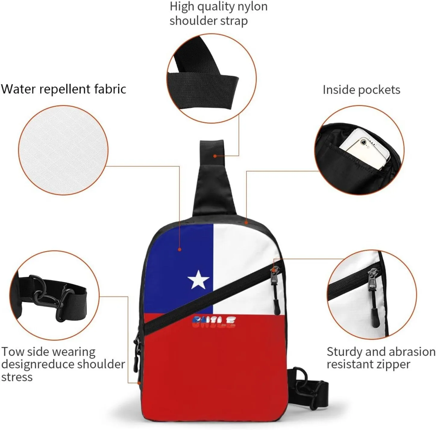 Chile Chilean Flag Crossbody Bag Portable Sling Bags Foldable Chest Daypack Reusable Sports Shoulder Backpack Diagonally Casual Rucksack Travel Bag