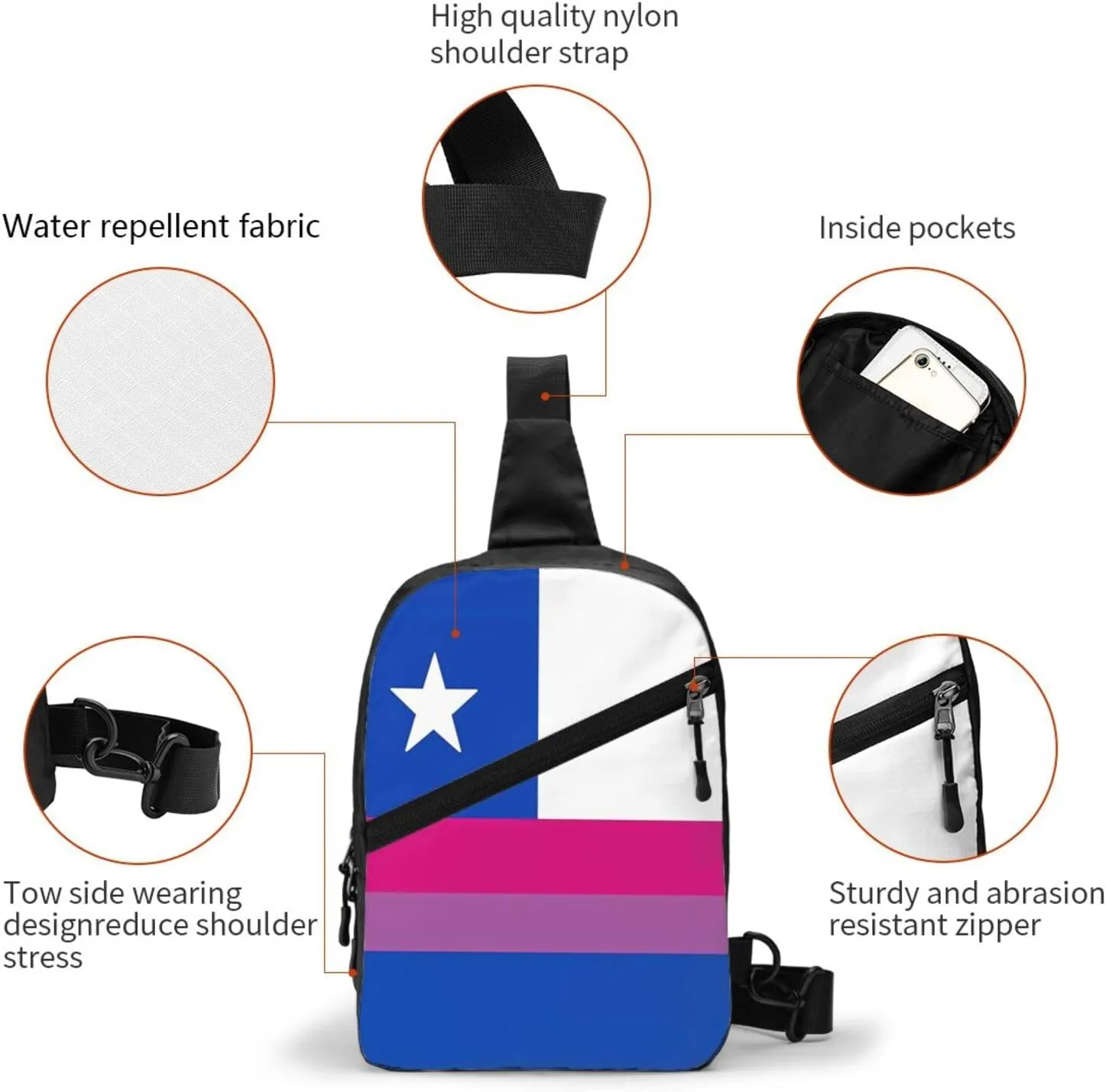 Chile Chilean LGBT Pride Gay Rainbow Trans Flag Crossbody Bag Portable Sling Bags Foldable Chest Daypack Reusable Sports Shoulder Backpack Diagonally Casual Rucksack Travel Bag
