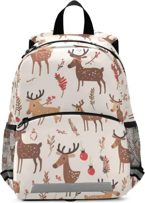 Christmas Pattern Reindeer Kids Backpack Waterproof Cute School Bags Travel Outdoor Daypack