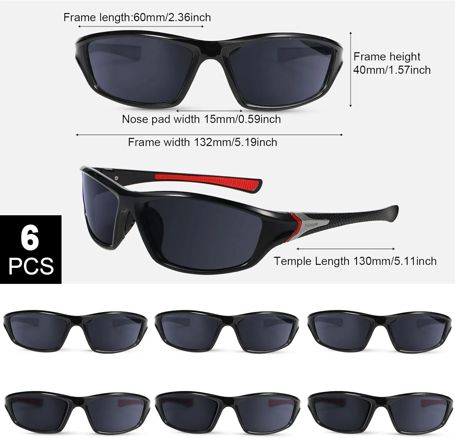 Cindeer 6 Pairs Men's Polarized Sunglasses UV Protection Wrap Around Sports Sunglasses for Hiking Fishing Driving