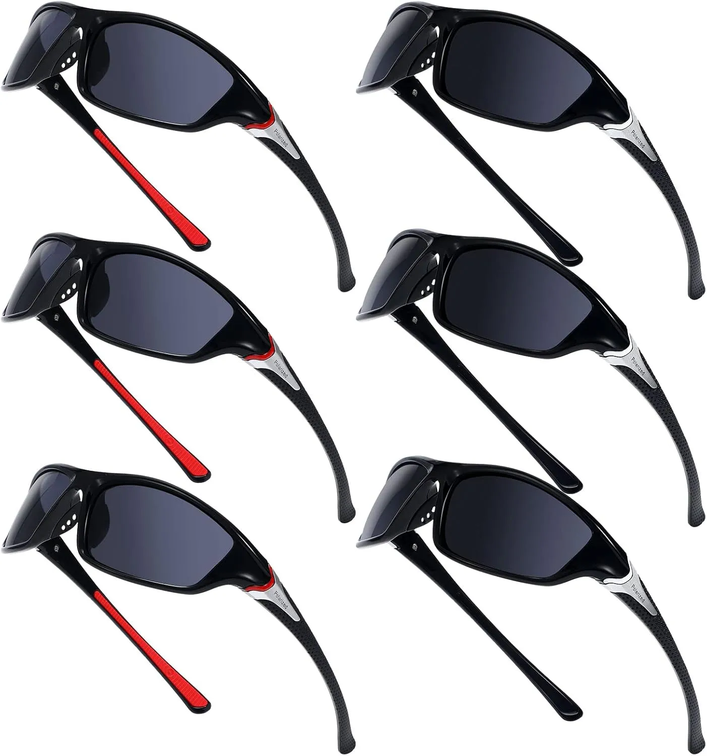 Cindeer 6 Pairs Men's Polarized Sunglasses UV Protection Wrap Around Sports Sunglasses for Hiking Fishing Driving