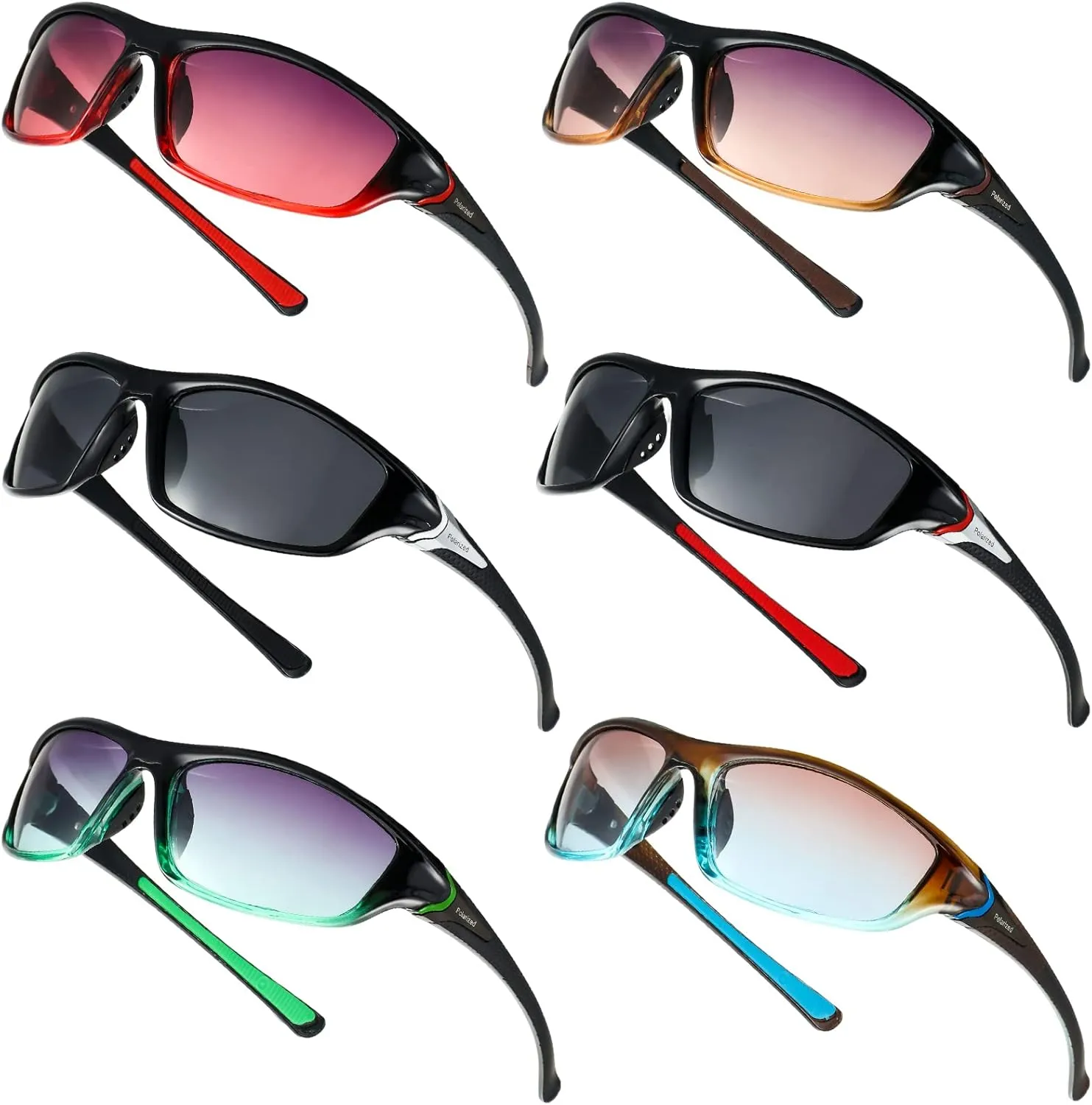 Cindeer 6 Pairs Men's Polarized Sunglasses UV Protection Wrap Around Sports Sunglasses for Hiking Fishing Driving