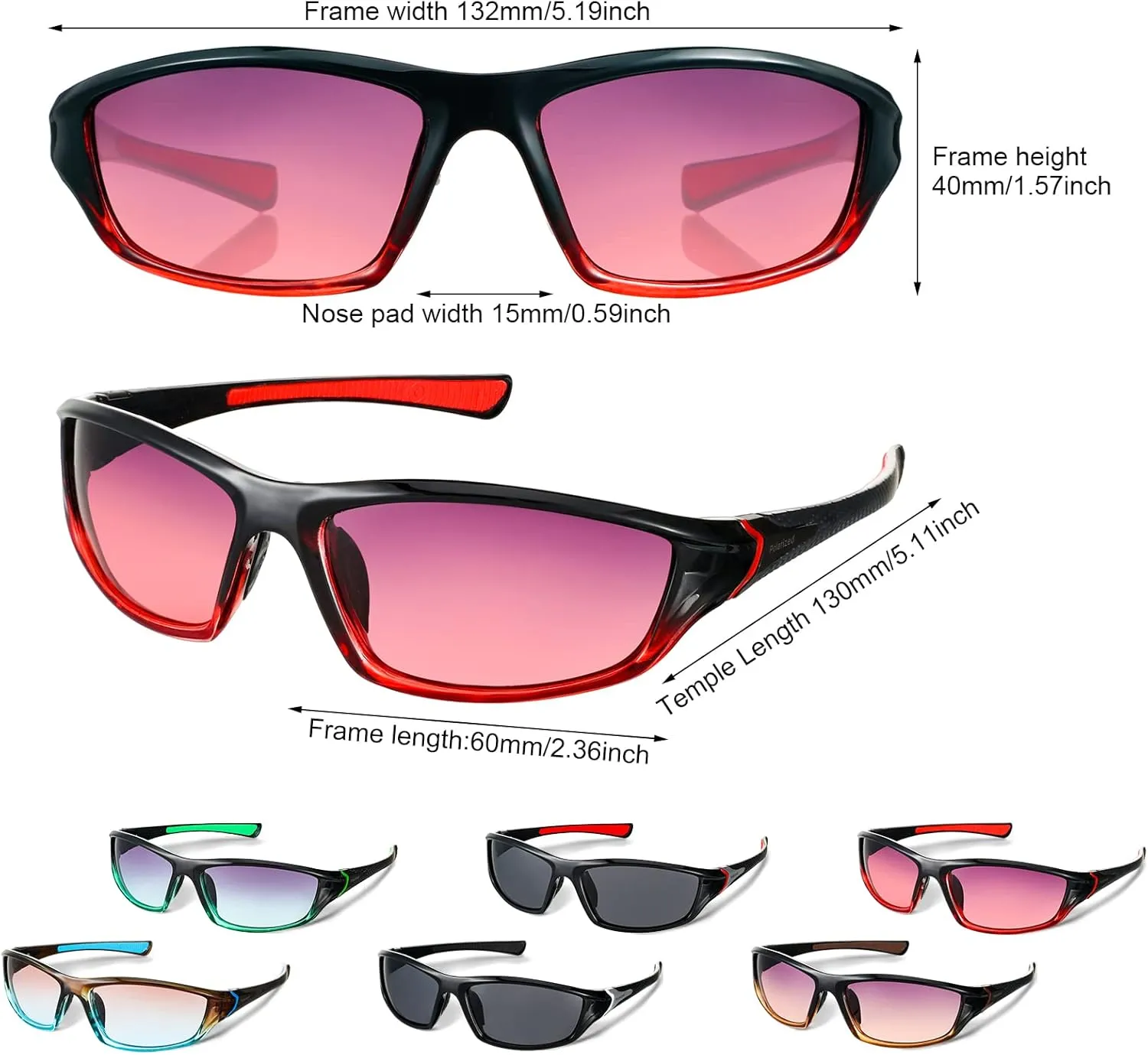 Cindeer 6 Pairs Men's Polarized Sunglasses UV Protection Wrap Around Sports Sunglasses for Hiking Fishing Driving