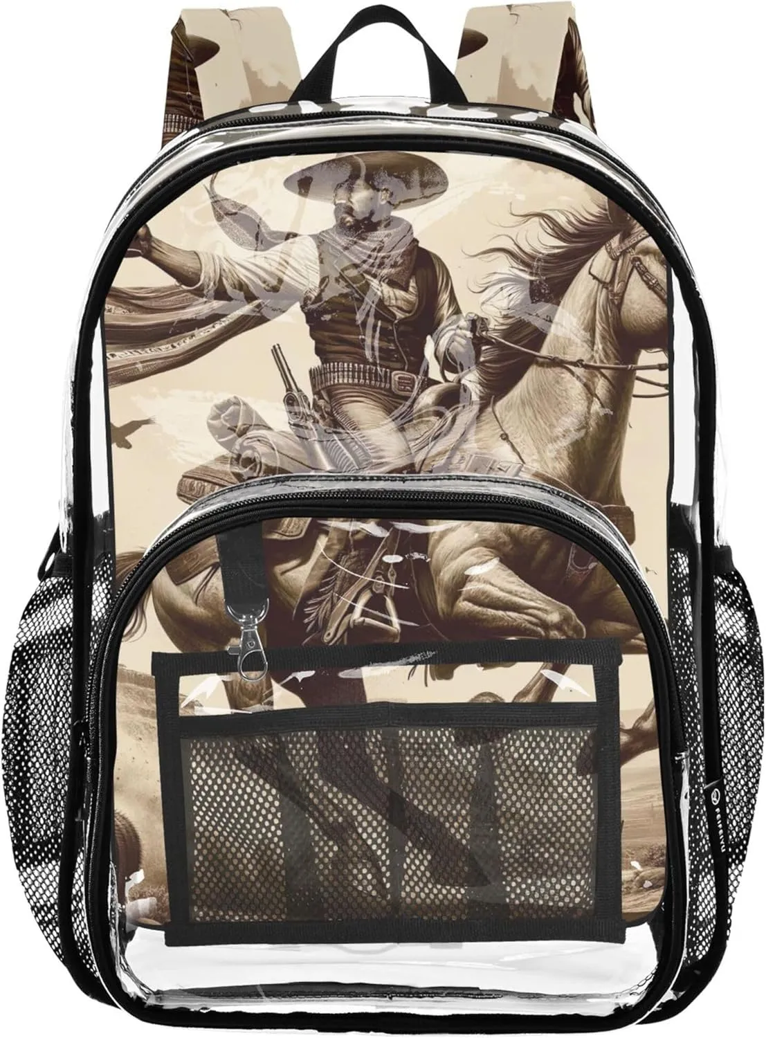Clear Backpack for Women Western Horse Cactus Desert Khaki Boys Backpacks for Girls See through Approved Bag