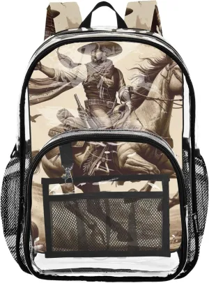 Clear Backpack for Women Western Horse Cactus Desert Khaki Boys Backpacks for Girls See through Approved Bag