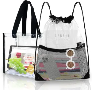Clear Drawstring Bags Backpack, Clear Tote Bag for Stadium Events- Transparent See Through Bag Plastic for Concert Stadium Approved Women, 2 PACK