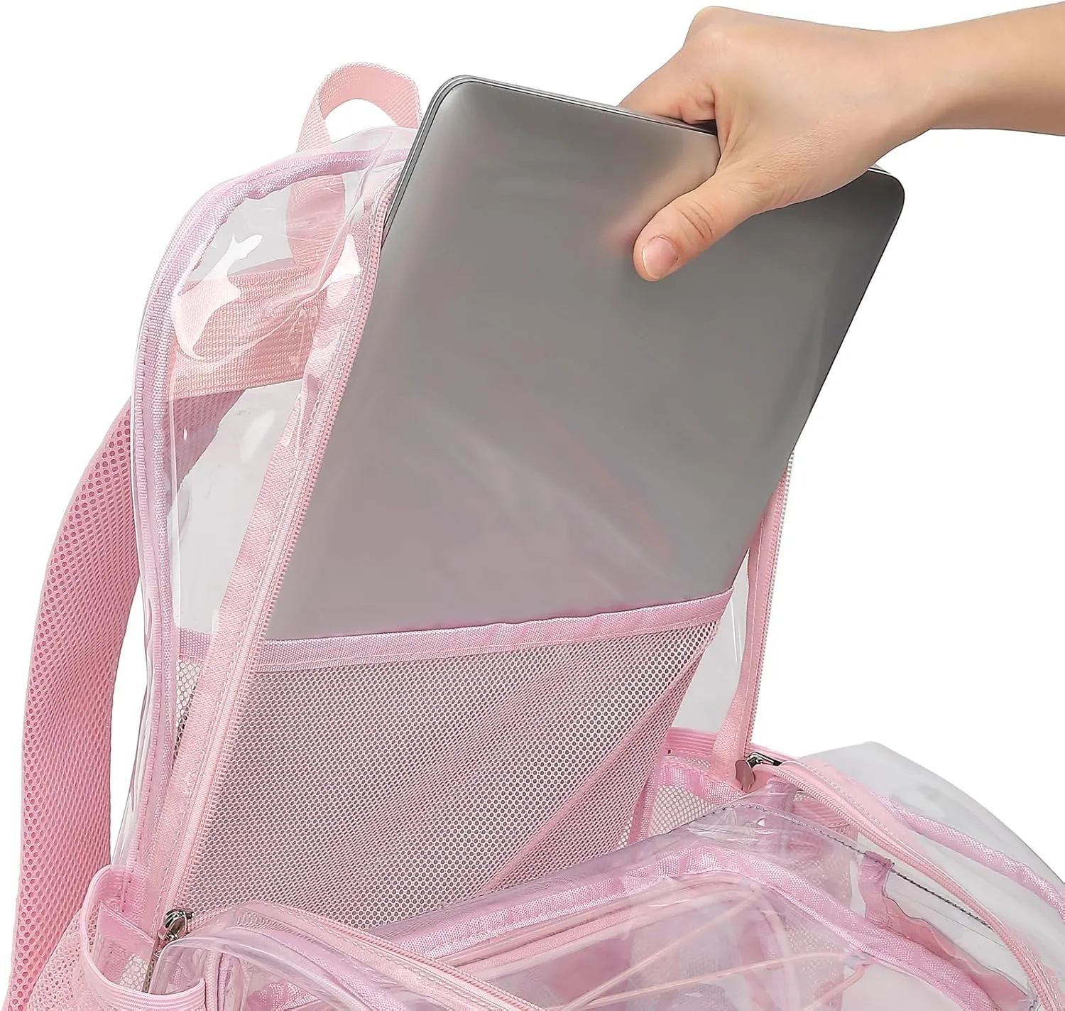 Clear School Backpack for Girls Women, Kids Teens Heavy Duty See Through College Bookbag Transparent School Bag (Light Pink)