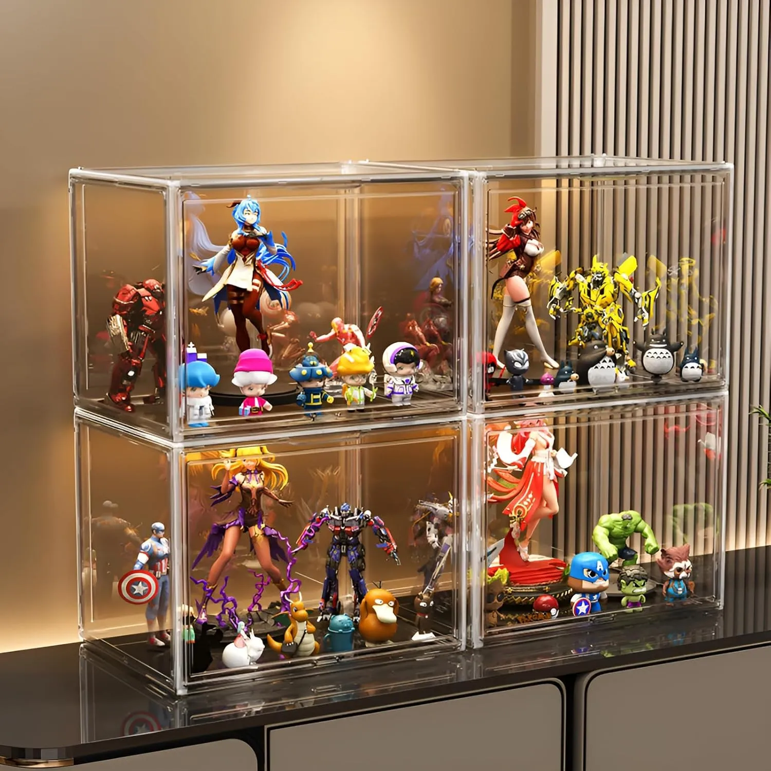 Clear Stackable Plastic Storage Bins with Lid, Dustproof Display Cases, Extra Large Figures Collectibles Showcase, Boot & Shoe Boxes, Helmet Protection Organizer (Transparent, XL-3 Pack)