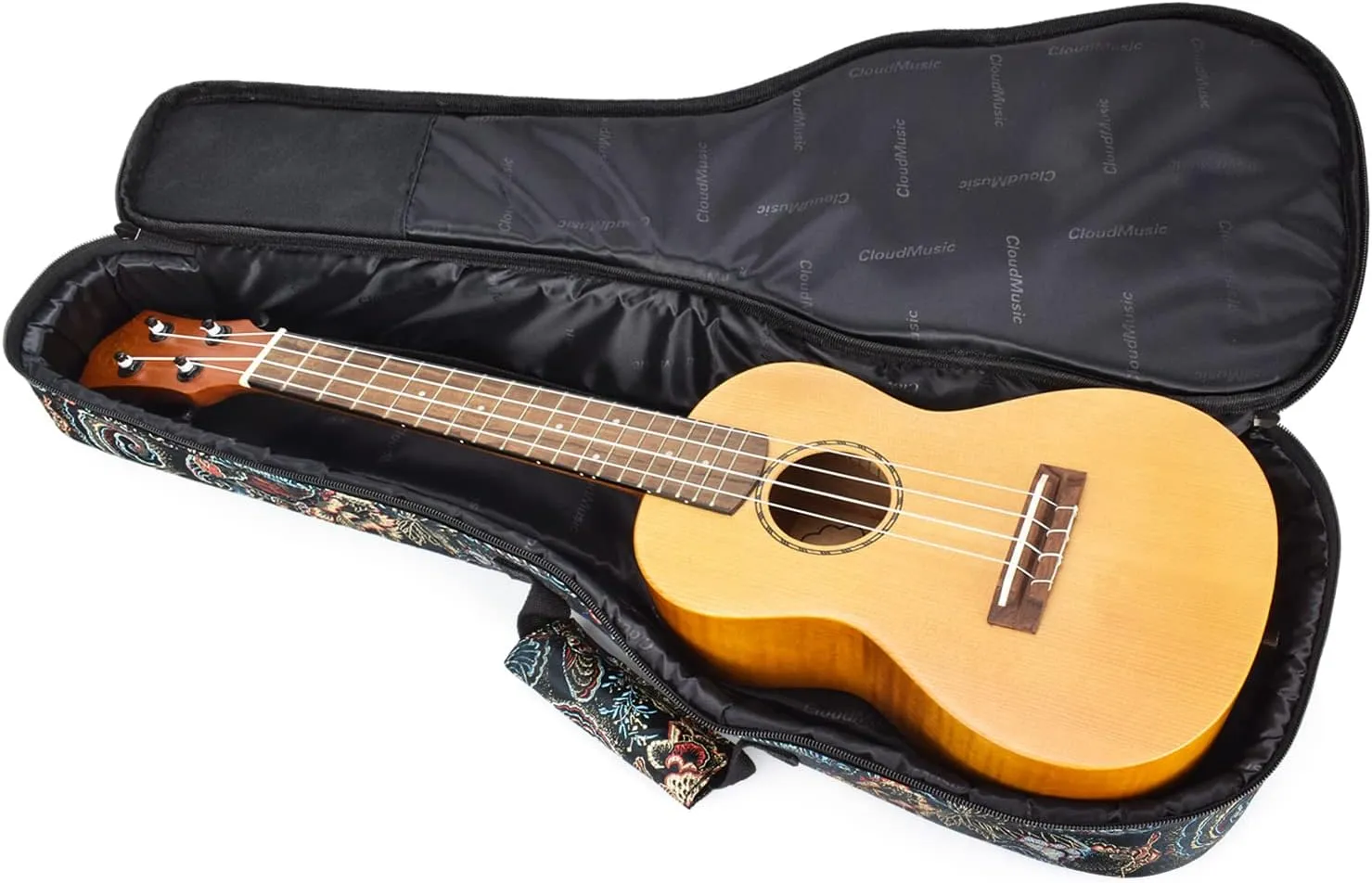 CLOUDMUSIC Ukulele Case Gig Bag Padded Backpack For Soprano 21" Inch(Soprano,Embroider Peacock Flowers)