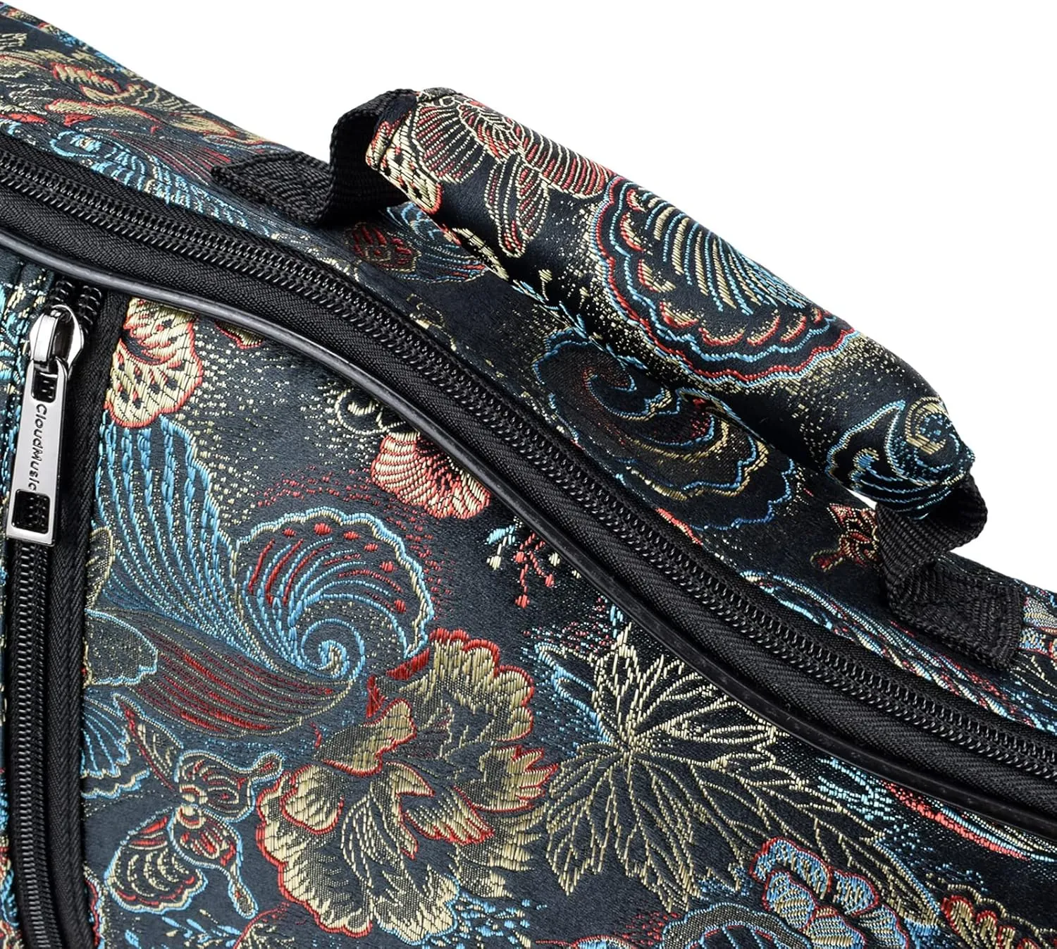 CLOUDMUSIC Ukulele Case Gig Bag Padded Backpack For Soprano 21" Inch(Soprano,Embroider Peacock Flowers)