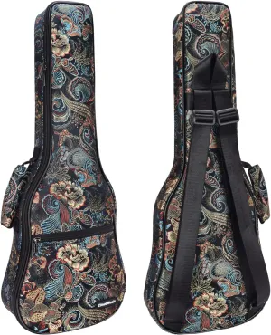 CLOUDMUSIC Ukulele Case Gig Bag Padded Backpack For Soprano 21" Inch(Soprano,Embroider Peacock Flowers)