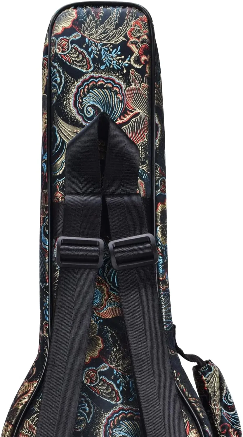 CLOUDMUSIC Ukulele Case Gig Bag Padded Backpack For Soprano 21" Inch(Soprano,Embroider Peacock Flowers)
