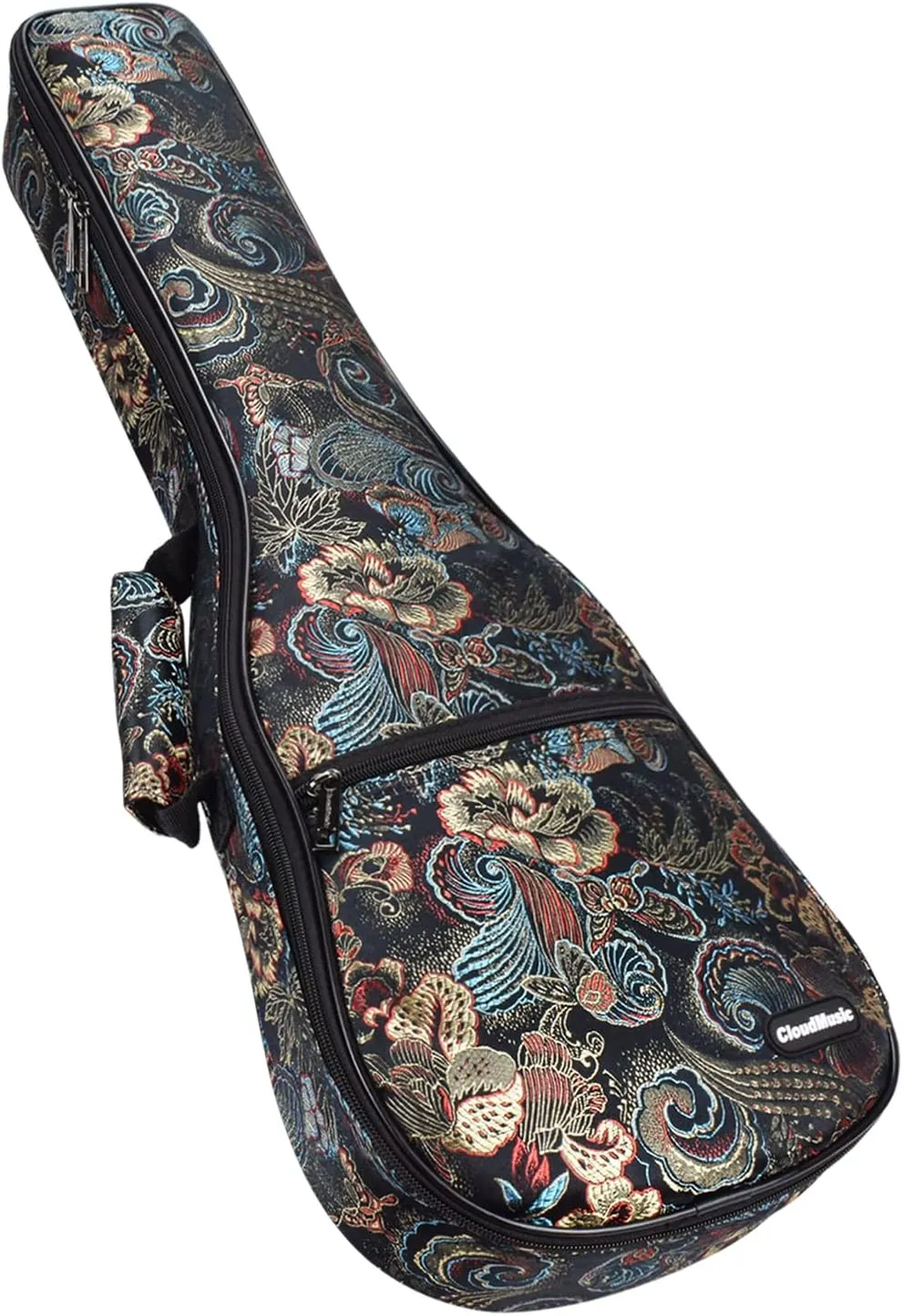 CLOUDMUSIC Ukulele Case Gig Bag Padded Backpack For Soprano 21" Inch(Soprano,Embroider Peacock Flowers)