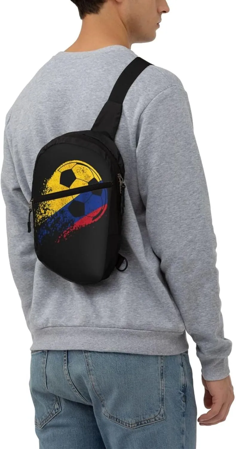 Colombia Soccer Colombian Flag Pride Soccer Player Packable Crossbody Bag Portable Sling Bags Foldable Travel Daypack Reusable Sports Shoulder Backpack Diagonally Chest Bag for Workout