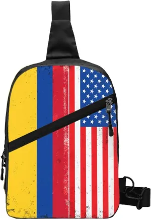 Colombian Colombia American Flag Packable Crossbody Bag Portable Sling Bags Foldable Travel Daypack Reusable Sports Shoulder Backpack Diagonally Chest Bag for Workout