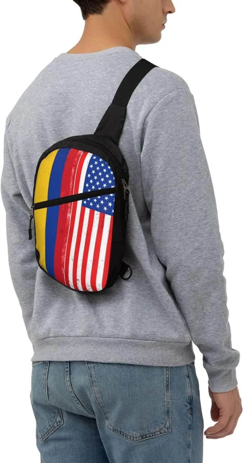 Colombian Colombia American Flag Packable Crossbody Bag Portable Sling Bags Foldable Travel Daypack Reusable Sports Shoulder Backpack Diagonally Chest Bag for Workout