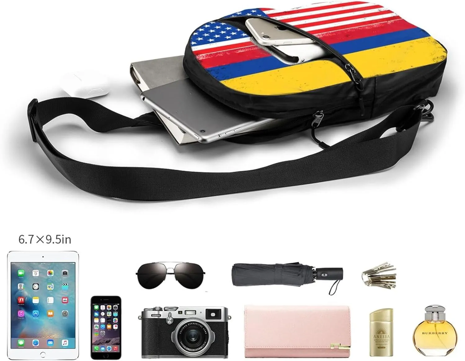 Colombian Colombia American Flag Packable Crossbody Bag Portable Sling Bags Foldable Travel Daypack Reusable Sports Shoulder Backpack Diagonally Chest Bag for Workout